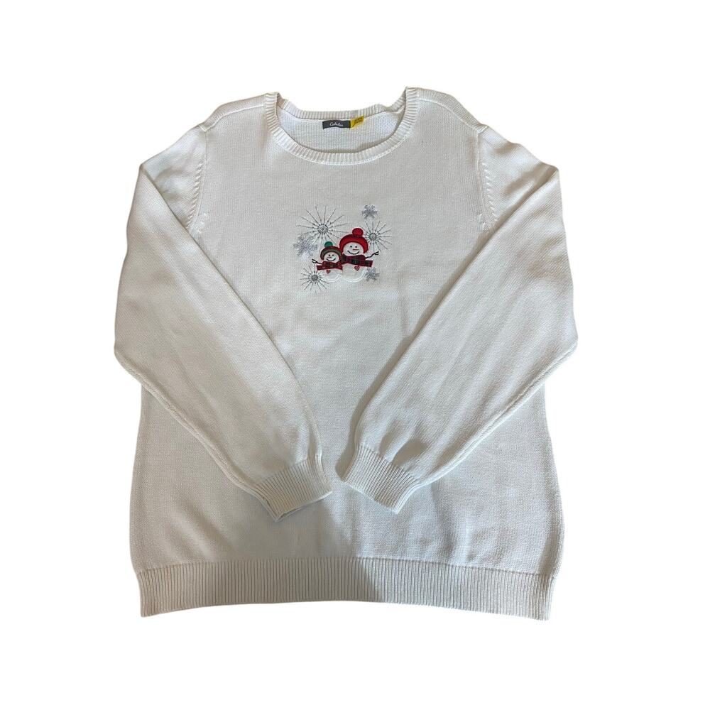Cabela's Women's Knit Sweater 2XL/2TG White Snowmen Holiday Winter